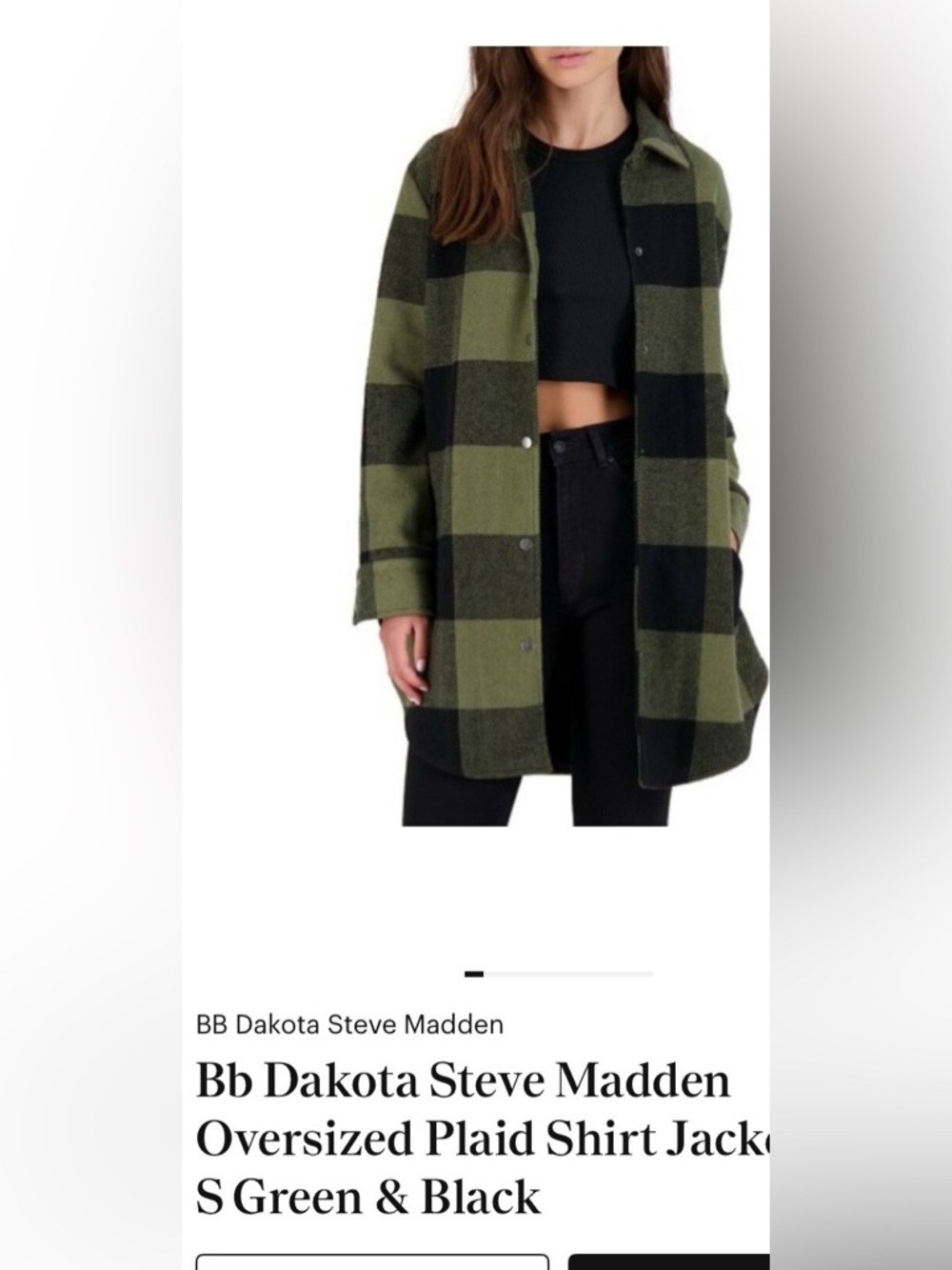 BB Dakota by Steve Madden Olive Green & Black Plaid Shacket